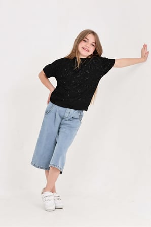 Kız Çocuk Jean Kaprili 2'li Alt-Üst Takım 7-12 Yaş 12673SK