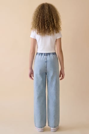 Kız Çocuk Beli Lastikli ve Kordonlu Geniş Kesim Jean Pantolon 7-15 Yaş 12679SK
