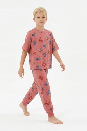 Erkek Çocuk %100 Pamuk Kumaş Ve Baskılı Pijama Takımı 3-13 Yaş 12686IS