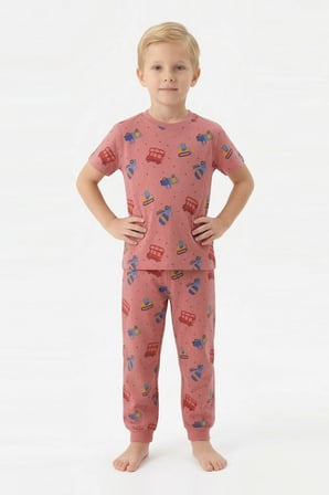 Erkek Çocuk %100 Pamuk Kumaş Ve Baskılı Pijama Takımı 3-13 Yaş 12686IS