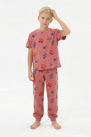 Erkek Çocuk %100 Pamuk Kumaş Ve Baskılı Pijama Takımı 3-13 Yaş 12686IS