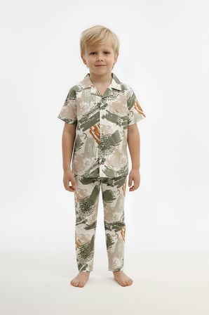 Erkek Çocuk %100 Pamuk ve Gömlek Tarz Pijama Takımı 2-13 Yaş 12687IS