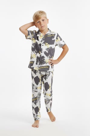 Erkek Çocuk %100 Pamuk ve Gömlek Tarz Pijama Takımı 2-13 Yaş 12687IS