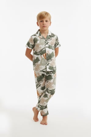 Erkek Çocuk %100 Pamuk ve Gömlek Tarz Pijama Takımı 2-13 Yaş 12687IS