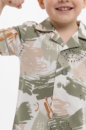 Erkek Çocuk %100 Pamuk ve Gömlek Tarz Pijama Takımı 2-13 Yaş 12687IS