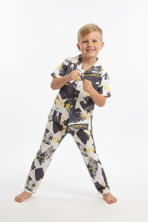 Erkek Çocuk %100 Pamuk ve Gömlek Tarz Pijama Takımı 2-13 Yaş 12687IS