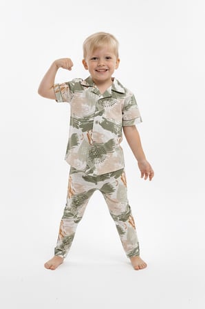 Erkek Çocuk %100 Pamuk ve Gömlek Tarz Pijama Takımı 2-13 Yaş 12687IS