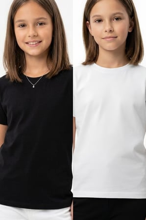 Kız Çocuk 2'li T-Shirt Geniş Kalıp ve Basic 6-14 Yaş 12692DS