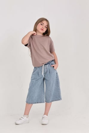 Kız Çocuk Jean Kaprili 2'li Alt-Üst Takım 7-12 Yaş 12673SK