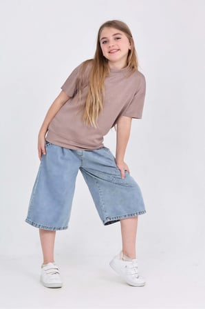 Kız Çocuk Jean Kaprili 2'li Alt-Üst Takım 7-12 Yaş 12673SK