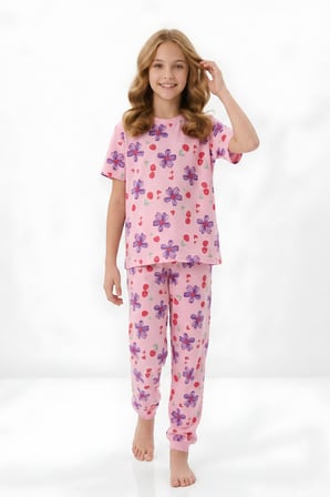 Kız Çocuk %100 Pamuk Pijama Takımı 8-13 Yaş 12698IS
