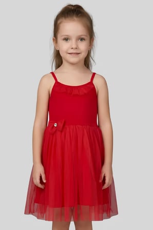Kız Çocuk Elbise -Tüllü ve Süsleme Detaylı-Askılı Kollu- 4-8 Yaş 12536