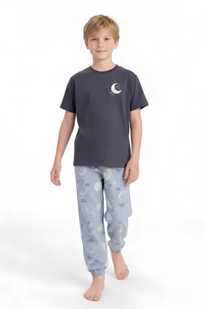 Erkek Çocuk %100 Pamuk Kumaş Pijama Takımı 8-13 Yaş 12712IS