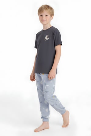 Erkek Çocuk %100 Pamuk Kumaş Pijama Takımı 8-13 Yaş 12712IS