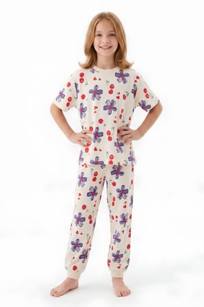 Kız Çocuk %100 Pamuk Pijama Takımı 3-13 Yaş 12713IS