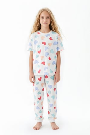 Kız Çocuk Pijama Takımı %100 Pamuk 3-13 Yaş 12714IS
