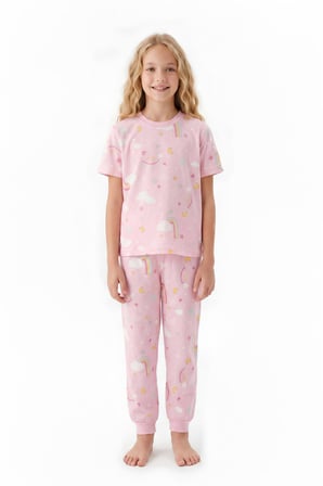 Kız Çocuk Pijama Takımı %100 Pamuk 3-13 Yaş 12714IS