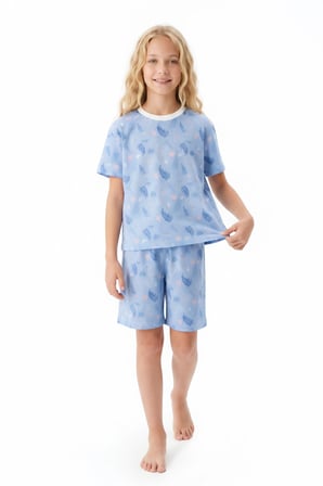Kız Çocuk %100 Pamuk Ve Şortlu Pijama Takımı 8-13 Yaş 12721IS