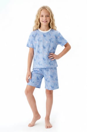 Kız Çocuk %100 Pamuk Ve Şortlu Pijama Takımı 8-13 Yaş 12721IS