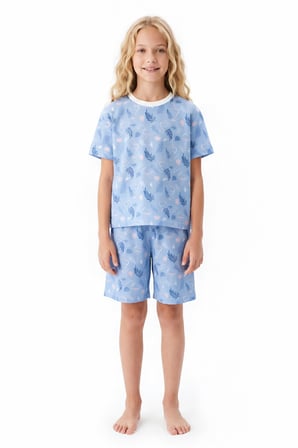 Kız Çocuk %100 Pamuk Ve Şortlu Pijama Takımı 8-13 Yaş 12721IS