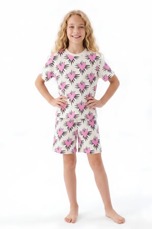 Kız Çocuk %100 Pamuk Ve Şortlu Pijama Takımı 8-13 Yaş 12721IS