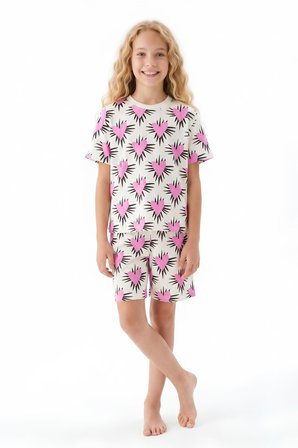 Kız Çocuk %100 Pamuk Ve Şortlu Pijama Takımı 8-13 Yaş 12721IS