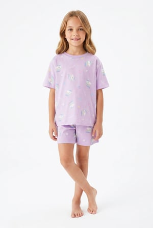 Kız Çocuk %100 Pamuk-Baskılı Ve Şortlu Pijama Takımı 3-13 Yaş 12722IS