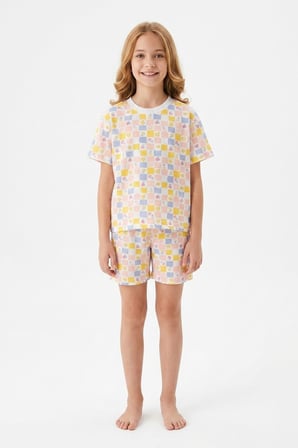 Kız Çocuk %100 Pamuk-Baskılı Ve Şortlu Pijama Takımı 3-13 Yaş 12722IS