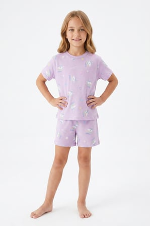 Kız Çocuk %100 Pamuk-Baskılı Ve Şortlu Pijama Takımı 3-13 Yaş 12722IS