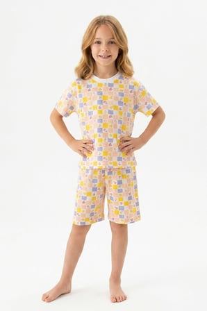 Kız Çocuk %100 Pamuk-Baskılı Ve Şortlu Pijama Takımı 3-13 Yaş 12722IS