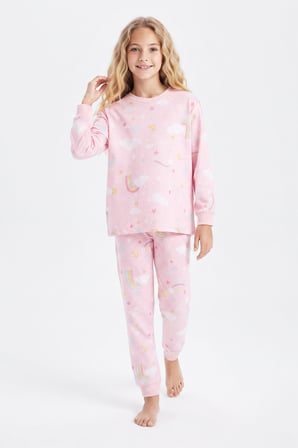 %100 Pamuk ve Baskılı Kız Çocuk Pijama Takımı 8-13 Yaş 12739IS