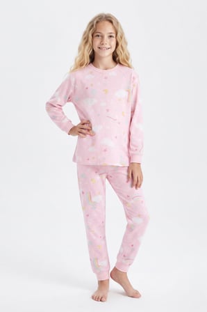 %100 Pamuk ve Baskılı Kız Çocuk Pijama Takımı 8-13 Yaş 12739IS