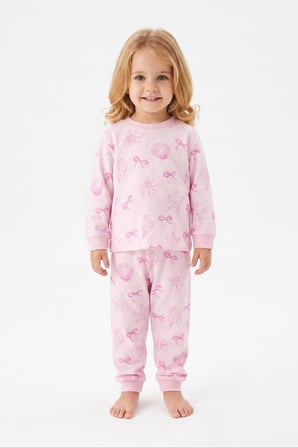 %100 Pamuk ve Baskılı Kız Çocuk Pijama Takımı 9-36 Ay 12741IS