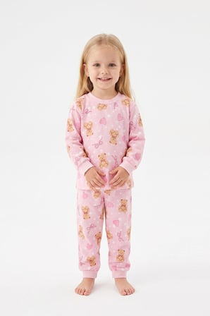 %100 Pamuk ve Baskılı Kız Bebek Pijama Takımı 9-36 Ay 12742IS