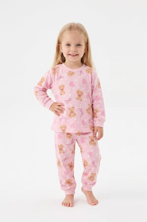 %100 Pamuk ve Baskılı Kız Bebek Pijama Takımı 9-36 Ay 12742IS