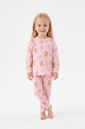 %100 Pamuk ve Baskılı Kız Bebek Pijama Takımı 9-36 Ay 12742IS
