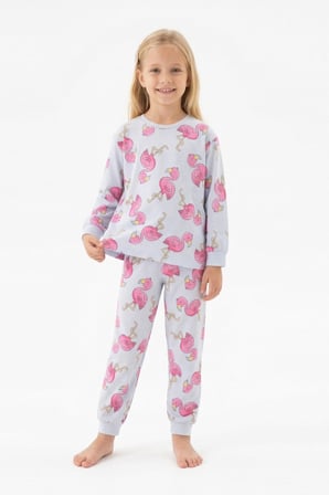 Kız Çocuk %100 Pamuk ve Filamingo Desenli Pijama Takımı 3-8 Yaş 12744IS