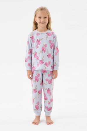 Kız Çocuk %100 Pamuk ve Filamingo Desenli Pijama Takımı 3-8 Yaş 12744IS