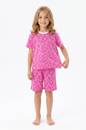 Kız Çocuk %100 Pamuk ve Şortlu Pijama Takımı 3-8 Yaş 12747IS