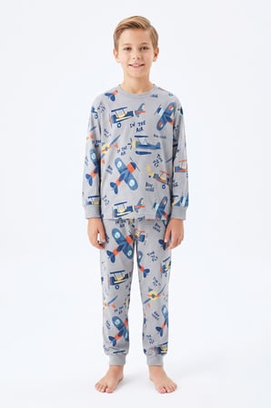 %100 Pamuk Erkek Çocuk Pijama Takımı 8-13 Yaş 12735IS
