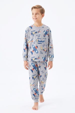 %100 Pamuk Erkek Çocuk Pijama Takımı 8-13 Yaş 12735IS