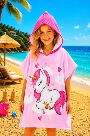 Kız Çocuk Panço Havlu 2-8 Yaş (Plaj+Havuz+Banyo) 12755N