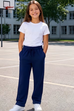 Kız Çocuk Okul Pantolonu Beli Lastikli+Kordonlu+Cepli+2 İplik 5-14 Yaş 12768HC