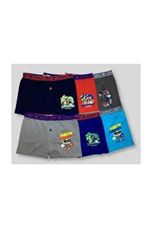 Erkek Çocuk Çok Renkli 12'lı Paket Elastan Pamuk Baskılı Boxer