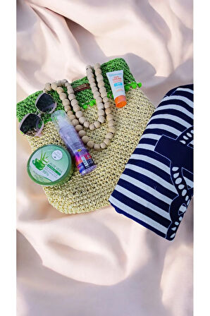 El Yapımı Ekru Yeşil Örgü Kol ve Omuz Çantası