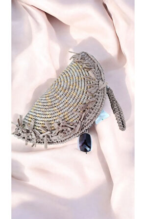 El Yapımı Bej Örgü Desenli El Çantası