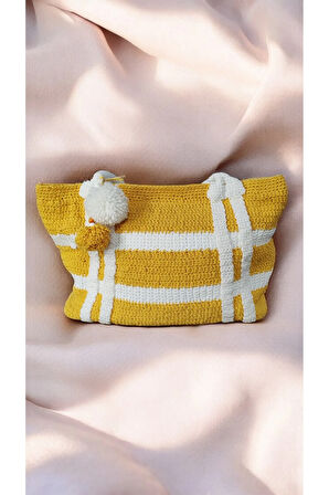 El Yapımı Sarı Örgü El ve Kol Çantası