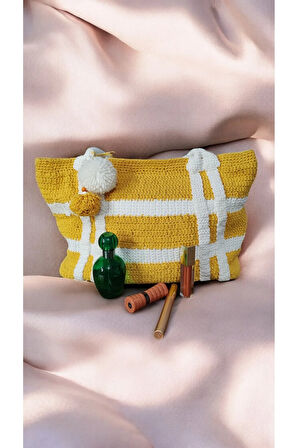 El Yapımı Sarı Örgü El ve Kol Çantası