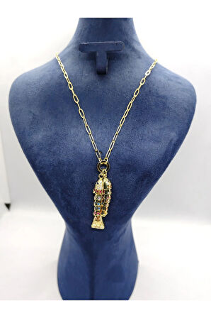 2 Balıklı Gold Renk Çelik Kolye