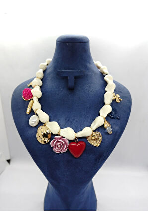 Doğaltaşlı Çok Figürlü Çelik Kolye